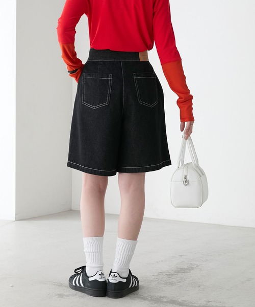 BONLECILL（ボンルシール）の「ラップデザインデニムショートパンツ（デニムパンツ・レディース・ブラック/ブルー系1/ネイビー・L/M）」の7枚目の写真