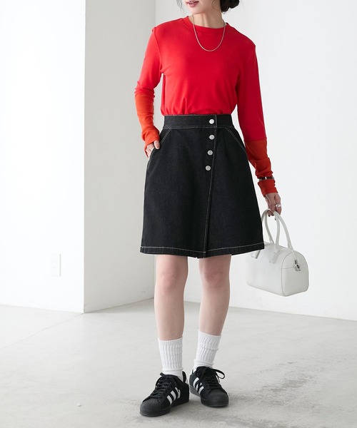 BONLECILL（ボンルシール）の「ラップデザインデニムショートパンツ（デニムパンツ・レディース・ブラック/ブルー系1/ネイビー・L/M）」の8枚目の写真