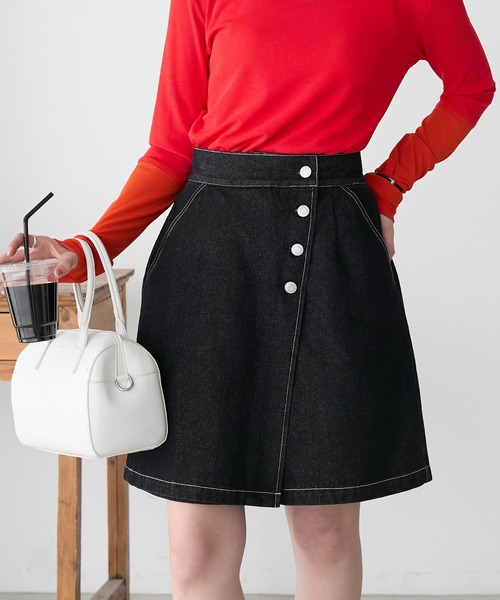 BONLECILL（ボンルシール）の「ラップデザインデニムショートパンツ（デニムパンツ・レディース・ブラック/ブルー系1/ネイビー・L/M）」の10枚目の写真