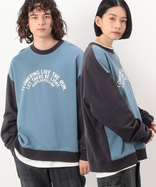 Purple&Yellow(パープルアンドイエロー)の「裏毛 メッセージプリント 配色プルオーバー(スウェット・メンズ・サックスブルー/ピンク・LARGE/MEDIUM/SMALL)」の2枚目の写真
