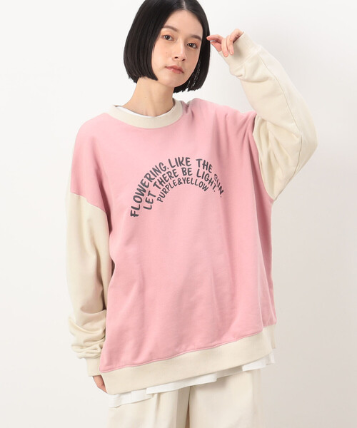 Purple&Yellow(パープルアンドイエロー)の「裏毛 メッセージプリント 配色プルオーバー(スウェット・メンズ・サックスブルー/ピンク・LARGE/MEDIUM/SMALL)」の1枚目の写真