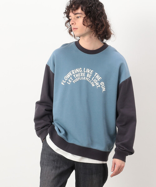 Purple&Yellow(パープルアンドイエロー)の「裏毛 メッセージプリント 配色プルオーバー(スウェット・メンズ・サックスブルー/ピンク・LARGE/MEDIUM/SMALL)」の3枚目の写真