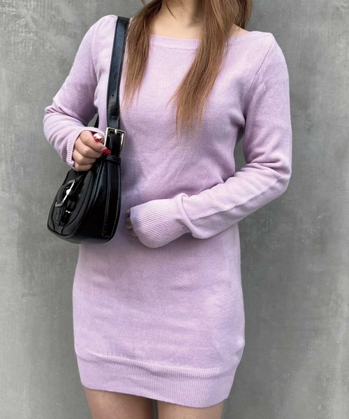 SPIGA(スピーガ)の「ボートネックニットチュニック(チュニック・レディース・パープル・FREE)」の1枚目の写真