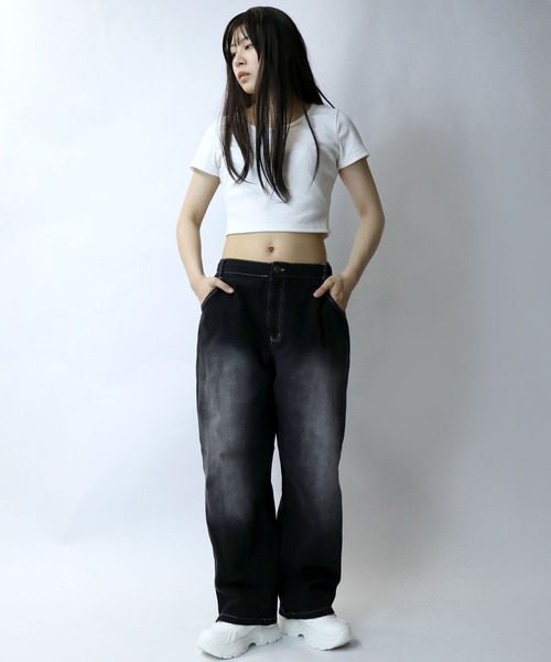 【新品未使用】STARTING OVER 硫化染め ブラスト加工  デニムパンツ 新品未使用STARTING OVER 硫化染め ブラスト加工 デニムパンツ