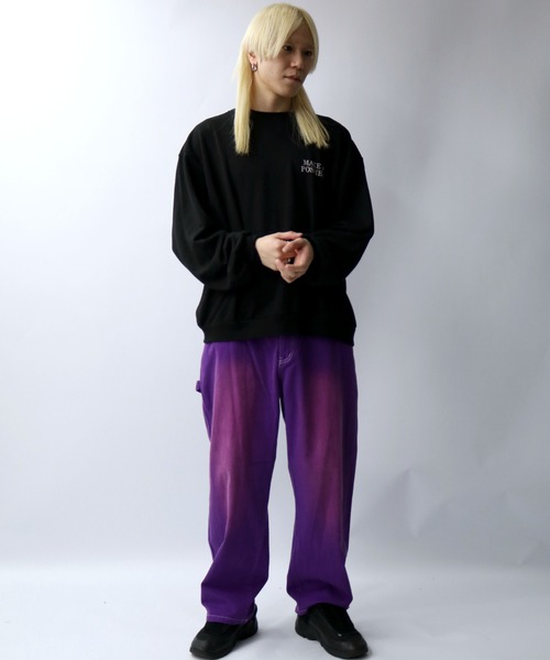 Starting Over（スターティングオーバー）の「硫化染め ブラスト加工 カツラギ ヴィンテージライク ペインターパンツ（デニムパンツ・メンズ・ブラック/パープル/ブラウン/グリーン・M/L/XL）」の7枚目の写真