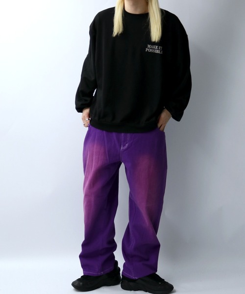 Starting Over（スターティングオーバー）の「硫化染め ブラスト加工 カツラギ ヴィンテージライク ペインターパンツ（デニムパンツ・メンズ・ブラック/パープル/ブラウン/グリーン・M/L/XL）」の12枚目の写真