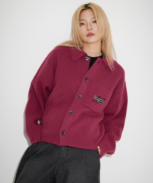 送料無料★boohoo/ボックス モトジャカード ニット ポロ レトロジャガードストライプ ルーズニットポロシャツ MONO-MART