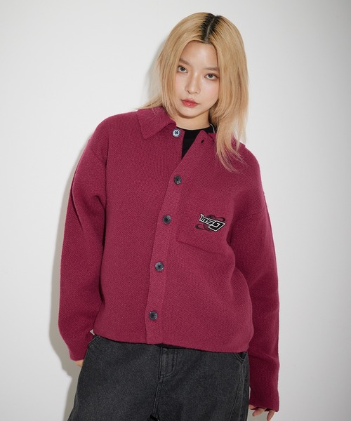 セール】ワンポイント刺繍ニットポロシャツジャケット（ニット