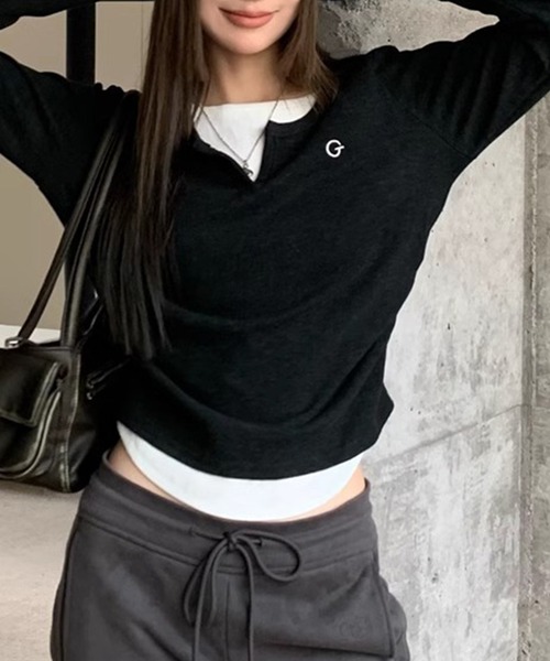 LYEON（リヨン）の「バイカラーレイヤードロンT（Tシャツ/カットソー・レディース・ブラック/グレー・FREE）」の2枚目の写真