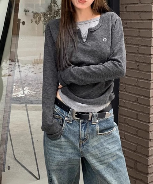 LYEON（リヨン）の「バイカラーレイヤードロンT（Tシャツ/カットソー・レディース・ブラック/グレー・FREE）」の8枚目の写真