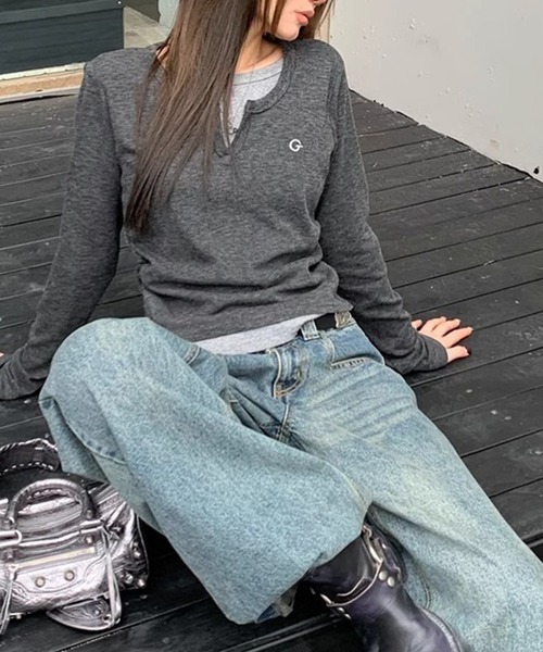 LYEON（リヨン）の「バイカラーレイヤードロンT（Tシャツ/カットソー・レディース・ブラック/グレー・FREE）」の9枚目の写真