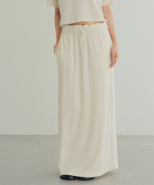 earthy（アーシー）の「ウエストデザイン パイルスカート（スカート・レディース・ブラック/オフホワイト・S/M）」の2枚目の写真