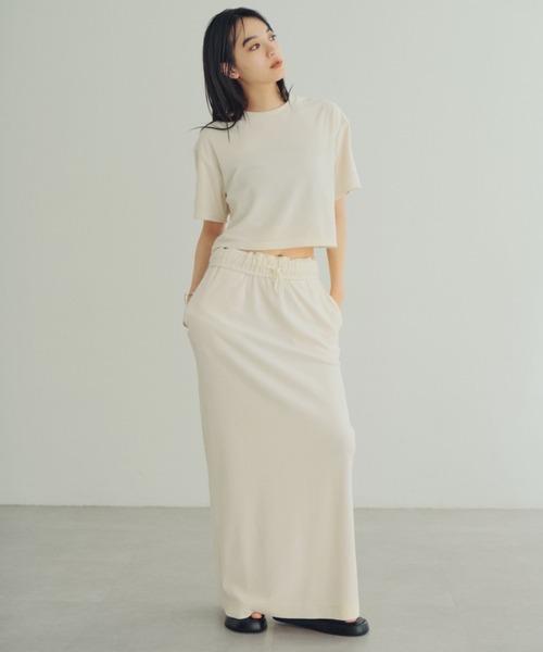 earthy（アーシー）の「ウエストデザイン パイルスカート（スカート・レディース・ブラック/オフホワイト・S/M）」の4枚目の写真
