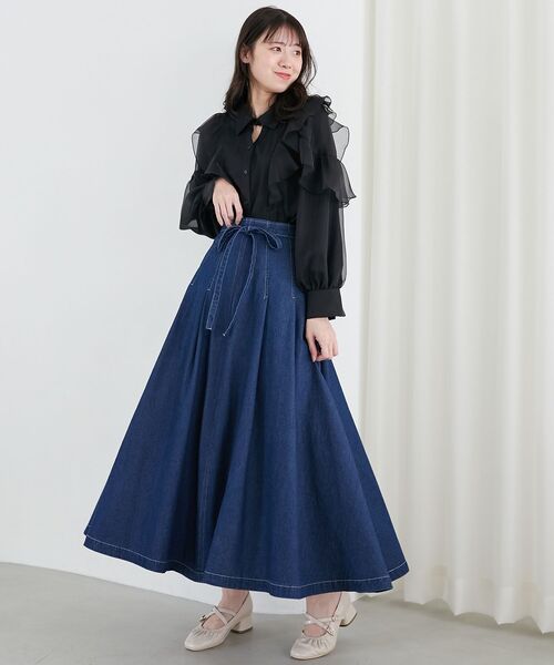 MAJESTIC LEGON（マジェスティックレゴン）の「ステッチラインタックフレアスカート（スカート・レディース・アイボリー/ネイビー/ブラック系その他2/ブラック・X-SMALL/SMALL/MEDIUM）」の21枚目の写真