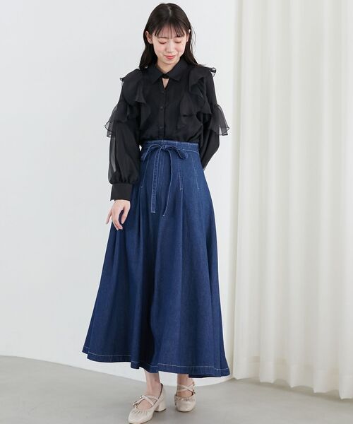 MAJESTIC LEGON（マジェスティックレゴン）の「ステッチラインタックフレアスカート（スカート・レディース・アイボリー/ネイビー/ブラック系その他2/ブラック・X-SMALL/SMALL/MEDIUM）」の22枚目の写真