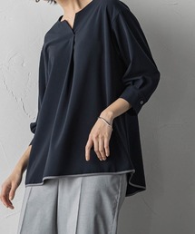 配色パイピングフレアブラウス
