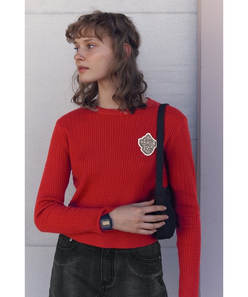 ニット セーター KIRSH EMBLEM WAPPEN ROUND NECK KNIT キルシー エンブレム ワッペン ラウンドネック ニット レデ KIRSH EMBLEM WAPPEN ROUND NECK KNIT キルシー エンブレム