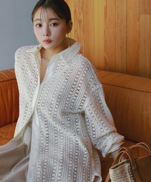 N.（N. Natural Beauty Basic）（エヌエヌナチュラルビューティーベーシック）の「◆ラッセルキカレースシャツ（シャツ/ブラウス・レディース・ブラック/オフホワイト・MEDIUM）」の13枚目の写真