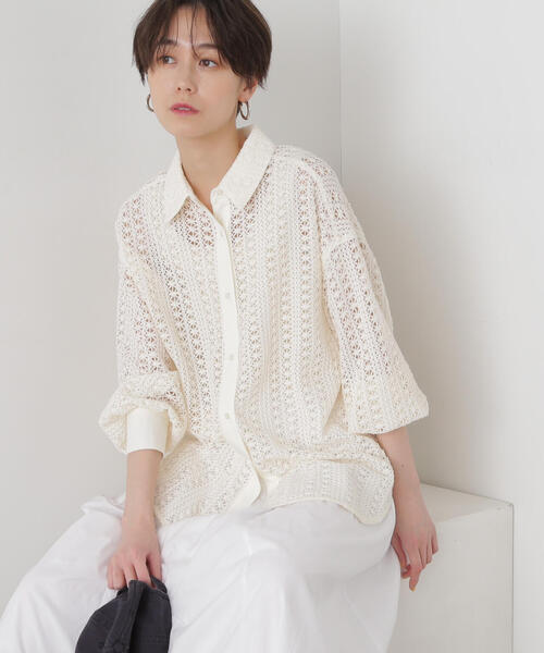 N.（N. Natural Beauty Basic）（エヌエヌナチュラルビューティーベーシック）の「◆ラッセルキカレースシャツ（シャツ/ブラウス・レディース・ブラック/オフホワイト・MEDIUM）」の14枚目の写真