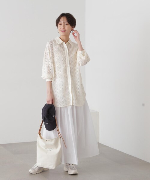 N.（N. Natural Beauty Basic）（エヌエヌナチュラルビューティーベーシック）の「◆ラッセルキカレースシャツ（シャツ/ブラウス・レディース・ブラック/オフホワイト・MEDIUM）」の16枚目の写真