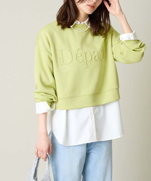 a.v.v(アーヴェヴェ)の「【UVカット】エンボスロゴクロップドトップス(Tシャツ/カットソー・レディース・アイボリー/ミント/ダークインディゴブルー/ネイビー・40/38/36)」の2枚目の写真