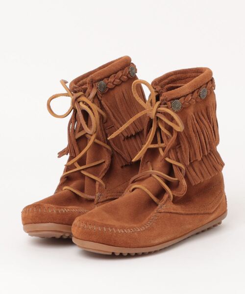 Minnetonka(ミネトンカ)の「【W】【it】【IW3】【ミネトンカ MINNETONKA】 ダブルフリンジ トランパー ブーツ(ブーツ・レディース・ブラウン系その他/ブラウン・US6/US5)」の1枚目の写真