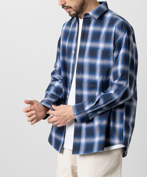 FREAK'S STORE（フリークスストア）の「FREAK’S STORE/フリークスストア ロングスリーブ レギュラーカラー オンブレチェックシャツ/イージーウェア/リラックスフィット（シャツ/ブラウス・メンズ・ブラック/ブルー/チャコール・LARGE/MEDIUM）」の11枚目の写真