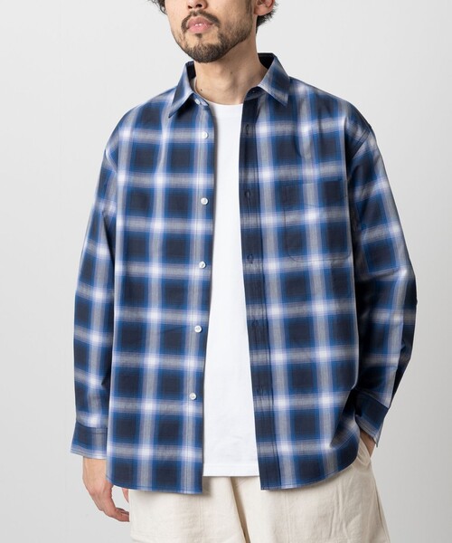 FREAK'S STORE（フリークスストア）の「FREAK’S STORE/フリークスストア ロングスリーブ レギュラーカラー オンブレチェックシャツ/イージーウェア/リラックスフィット（シャツ/ブラウス・メンズ・ブラック/ブルー/チャコール・LARGE/MEDIUM）」の16枚目の写真