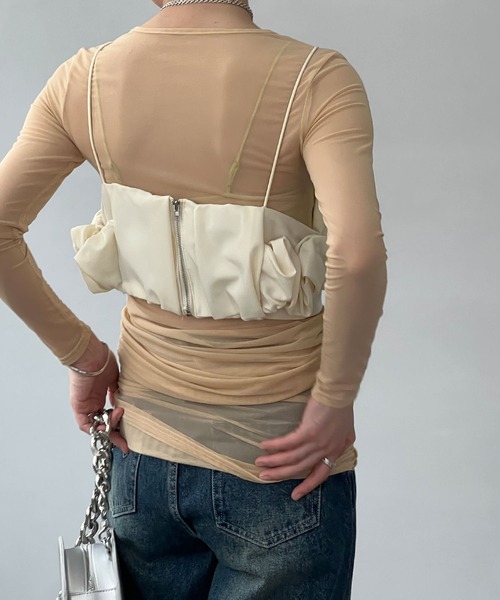 chuclla（チュクラ）の「シャーリングデザイン キャミビスチェ chw24s061（ベスト・レディース・アイボリー/ブラック・FREE）」の10枚目の写真