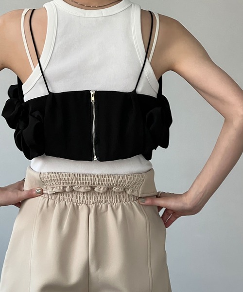 chuclla（チュクラ）の「シャーリングデザイン キャミビスチェ chw24s061（ベスト・レディース・アイボリー/ブラック・FREE）」の7枚目の写真