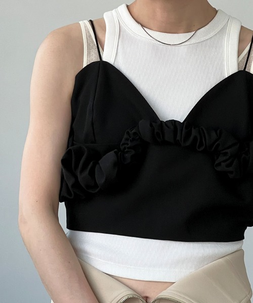 chuclla（チュクラ）の「シャーリングデザイン キャミビスチェ chw24s061（ベスト・レディース・アイボリー/ブラック・FREE）」の8枚目の写真