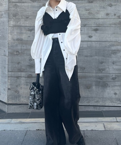 chuclla（チュクラ）の「シャーリングデザイン キャミビスチェ chw24s061（ベスト・レディース・アイボリー/ブラック・FREE）」の4枚目の写真