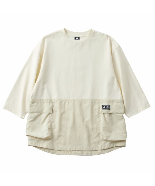 LOGOS(ロゴス)の「【CAMP LOGOS/キャンプロゴス】コットン×ナイロン 7分袖 コンビネーションTシャツ(Tシャツ/カットソー・メンズ・ブラック/チャコールグレー/オフホワイト・L/M/XL)」の1枚目の写真