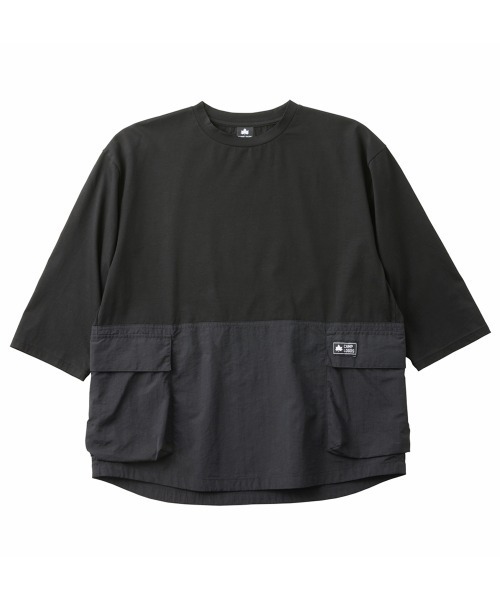 LOGOS(ロゴス)の「【CAMP LOGOS/キャンプロゴス】コットン×ナイロン 7分袖 コンビネーションTシャツ(Tシャツ/カットソー・メンズ・ブラック/チャコールグレー/オフホワイト・L/M/XL)」の2枚目の写真