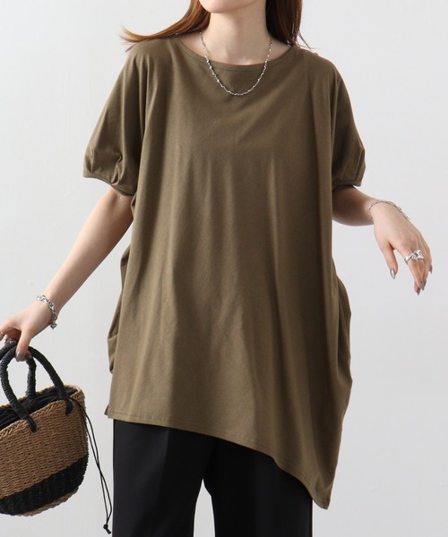 atONE（アットワン）の「atONE ランダムシルエットノースリーブカットソー（Tシャツ/カットソー・レディース・オフホワイト/カーキ/ブラック/ベージュ/チャコールグレー・LL～3L/4L～5L/M-L）」の5枚目の写真