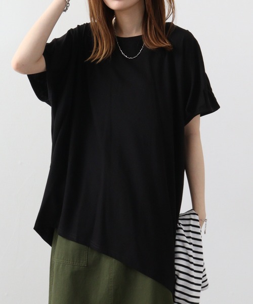 atONE（アットワン）の「atONE ランダムシルエットノースリーブカットソー（Tシャツ/カットソー・レディース・オフホワイト/カーキ/ブラック/ベージュ/チャコールグレー・LL～3L/4L～5L/M-L）」の3枚目の写真