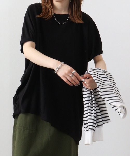 atONE（アットワン）の「atONE ランダムシルエットノースリーブカットソー（Tシャツ/カットソー・レディース・オフホワイト/カーキ/ブラック/ベージュ/チャコールグレー・LL～3L/4L～5L/M-L）」の11枚目の写真