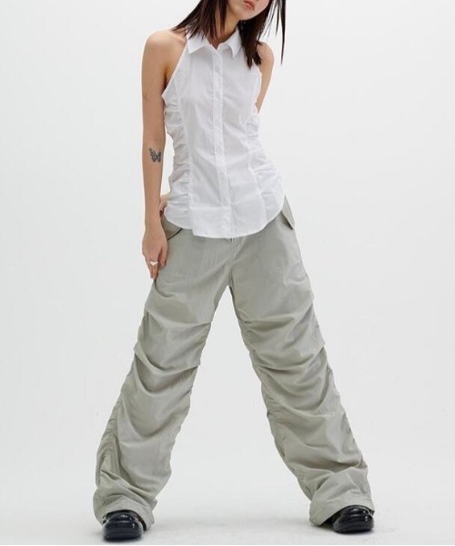 runningHIGH(ランニングハイ)の「【runningHIGH】SHIRRING NYLON PARACHUTE PANTS(カーゴパンツ・メンズ・ブラック/チャコール/ライトグレー・ONE SIZE)」の15枚目の写真