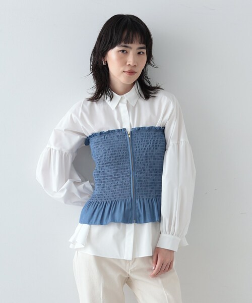 GALLEST（ギャレスト）の「◆シャーリングビスチェ（チューブトップ・レディース・ライトブルー/ブラック・38）」の5枚目の写真