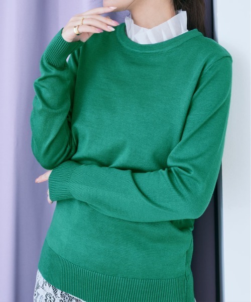kirakiraShop(キラキラショップ)の「ラウンドネック ベーシック ハイゲージ ニット トップス(ニット/セーター・レディース・レッド/グリーン/ベージュ/ネイビー/杢グレー/ブラック/アイボリー/レッド系/ラベンダー/ブルー系/グリーン系1/クリーム/ピンク系/グリーン系・FREE)」の9枚目の写真