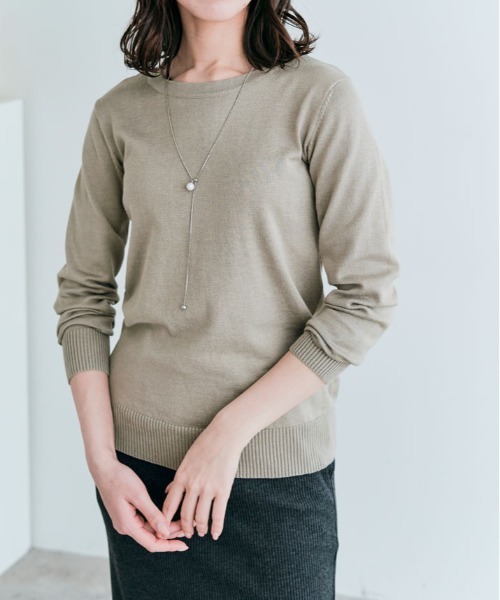 kirakiraShop(キラキラショップ)の「ラウンドネック ベーシック ハイゲージ ニット トップス(ニット/セーター・レディース・レッド/グリーン/ベージュ/ネイビー/杢グレー/ブラック/アイボリー/レッド系/ラベンダー/ブルー系/グリーン系1/クリーム/ピンク系/グリーン系・FREE)」の4枚目の写真