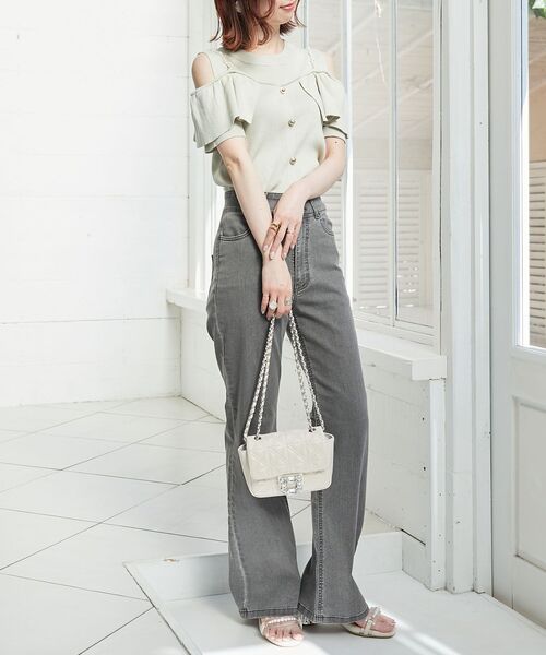 MAJESTIC LEGON（マジェスティックレゴン）の「パールストラップ肩あきニット（その他トップス・レディース・ライトグリーン/アイボリー/チャコールグレー・MEDIUM）」の13枚目の写真