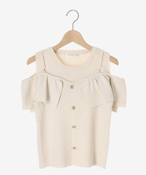 MAJESTIC LEGON（マジェスティックレゴン）の「パールストラップ肩あきニット（その他トップス・レディース・ライトグリーン/アイボリー/チャコールグレー・MEDIUM）」の9枚目の写真