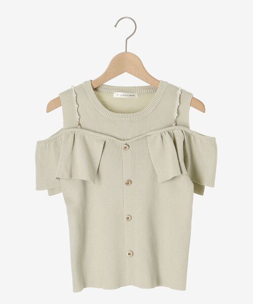 MAJESTIC LEGON（マジェスティックレゴン）の「パールストラップ肩あきニット（その他トップス・レディース・ライトグリーン/アイボリー/チャコールグレー・MEDIUM）」の10枚目の写真