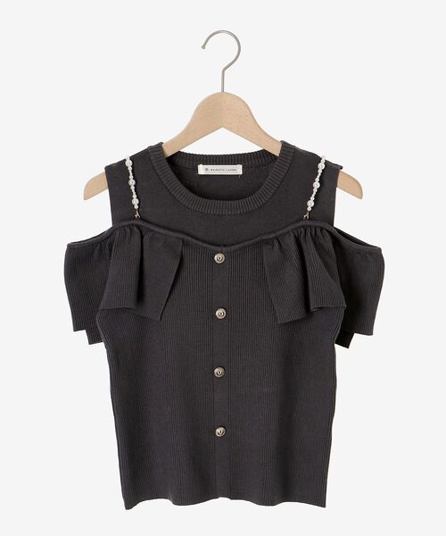 MAJESTIC LEGON（マジェスティックレゴン）の「パールストラップ肩あきニット（その他トップス・レディース・ライトグリーン/アイボリー/チャコールグレー・MEDIUM）」の4枚目の写真