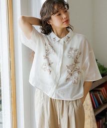 シアーメッシュ刺繍シャツ