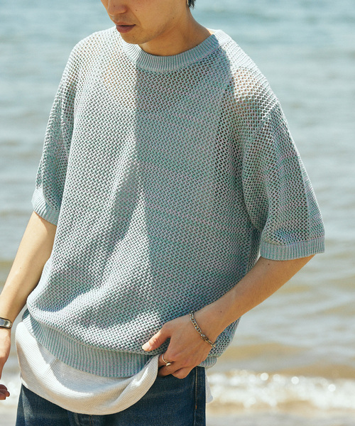 JOURNAL STANDARD relume（ジャーナルスタンダード　レリューム）の「コットンメランジメッシュニットTシャツ（ニット/セーター・メンズ・ライトグレー/ライトグリーン/アイボリー・LARGE/MEDIUM）」の3枚目の写真