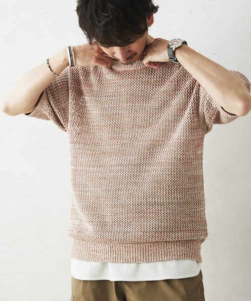 JOURNAL STANDARD relume（ジャーナルスタンダード　レリューム）の「コットンメランジメッシュニットTシャツ（ニット/セーター・メンズ・ライトグレー/ライトグリーン/アイボリー・LARGE/MEDIUM）」の2枚目の写真