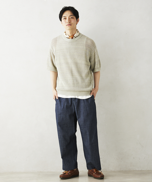 JOURNAL STANDARD relume（ジャーナルスタンダード　レリューム）の「コットンメランジメッシュニットTシャツ（ニット/セーター・メンズ・ライトグレー/ライトグリーン/アイボリー・LARGE/MEDIUM）」の4枚目の写真