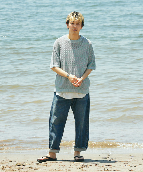 JOURNAL STANDARD relume（ジャーナルスタンダード　レリューム）の「コットンメランジメッシュニットTシャツ（ニット/セーター・メンズ・ライトグレー/ライトグリーン/アイボリー・LARGE/MEDIUM）」の6枚目の写真